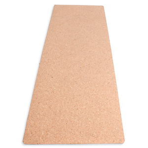 Extra long, extra firm cork exercise mat laid flat to show top side