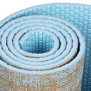 Cyan extra-long, extra-firm jute exercise mat closeup